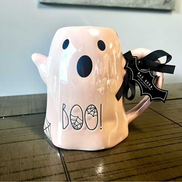 NWT Rae Dunn pink ghost mug Boo! With webs - Picture 3 of 5